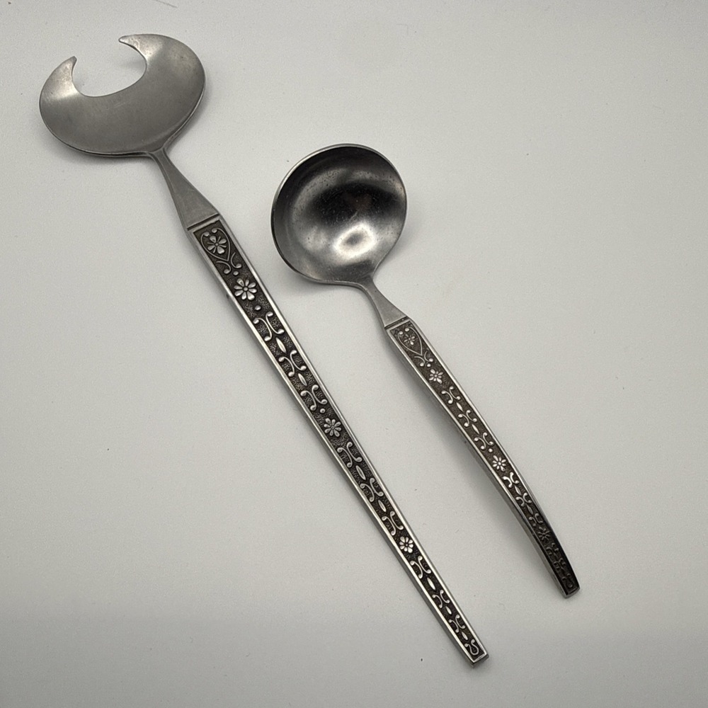 Vintage Riviera Cordova Stainless Salad Serving Fork & Gravy Ladle Set